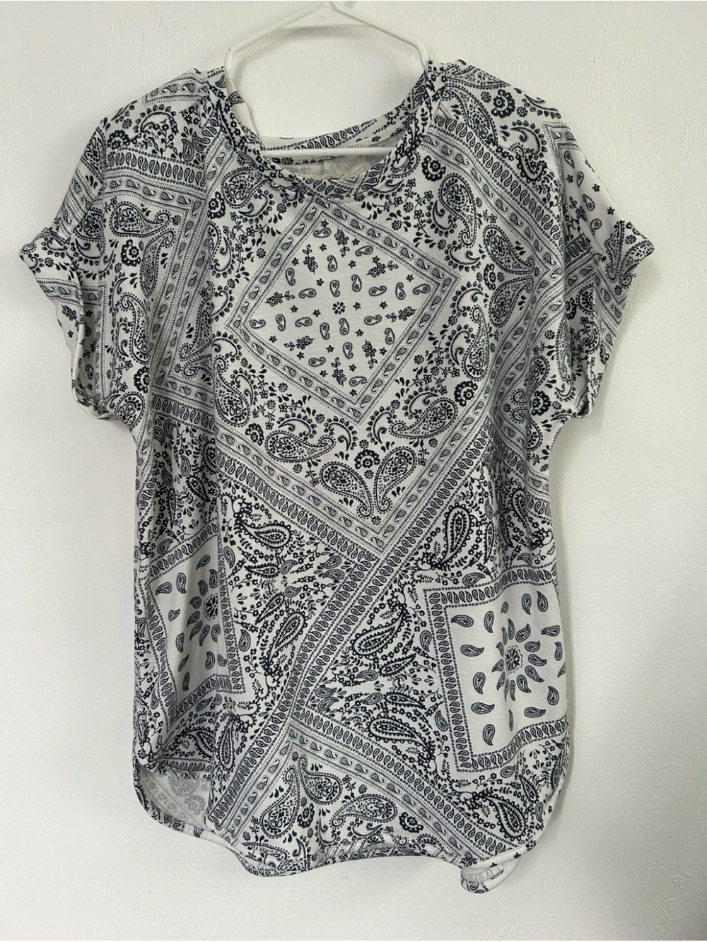 Women’s Cupio Navy Blue Paisley Bandana Print Short Sleeve Top XL Tall